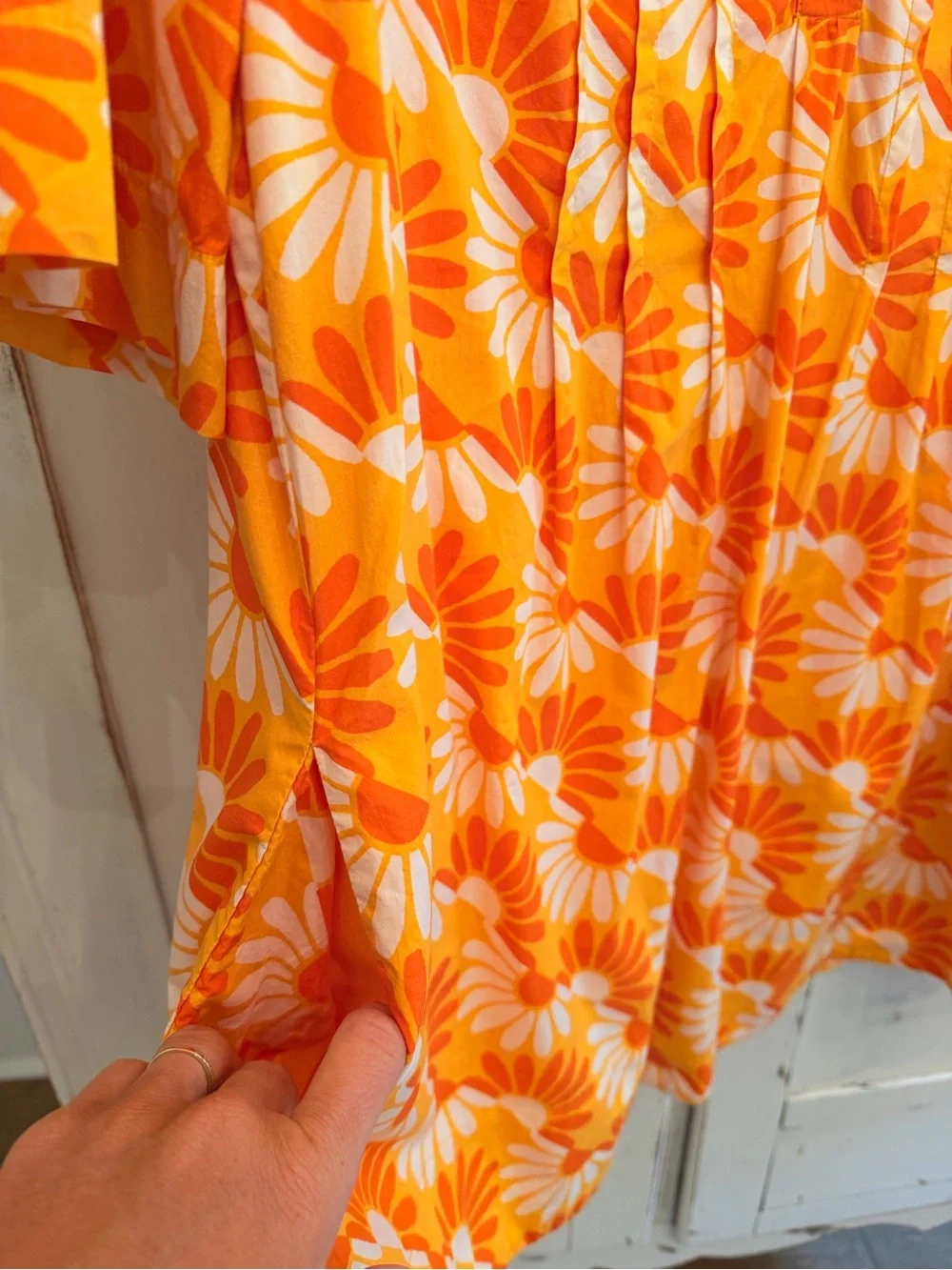 By Anthropologie Orange/White/Yellow Floral Printed Mini Dress Large EUC Retro - Picture 9 of 13